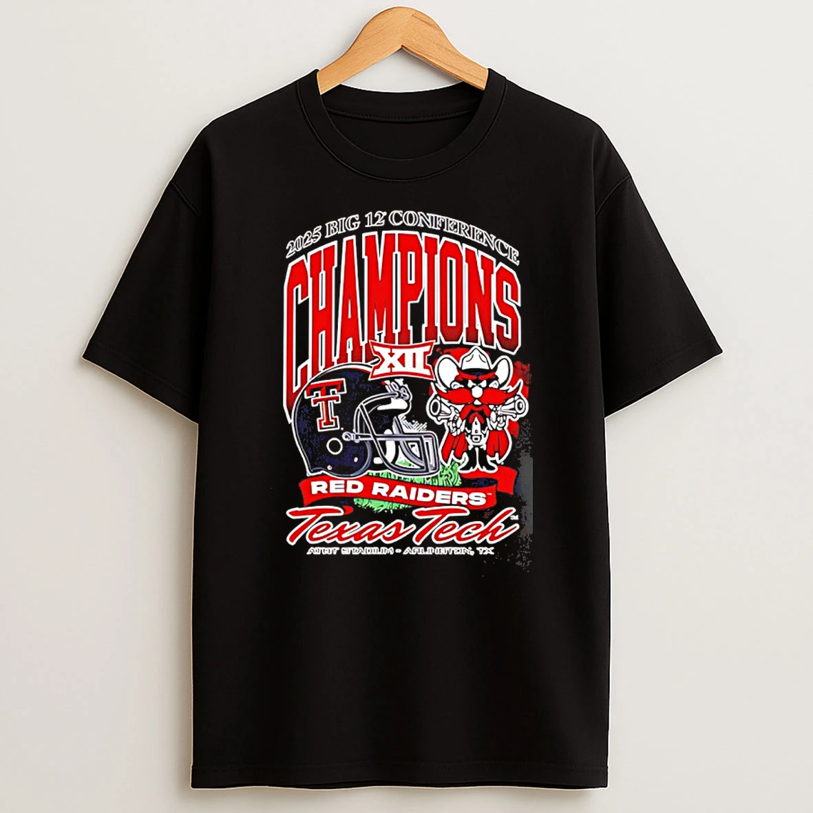 Texas Tech Red Raiders 2025 Big 12 Football Champions Mascot Helmet T Shirt