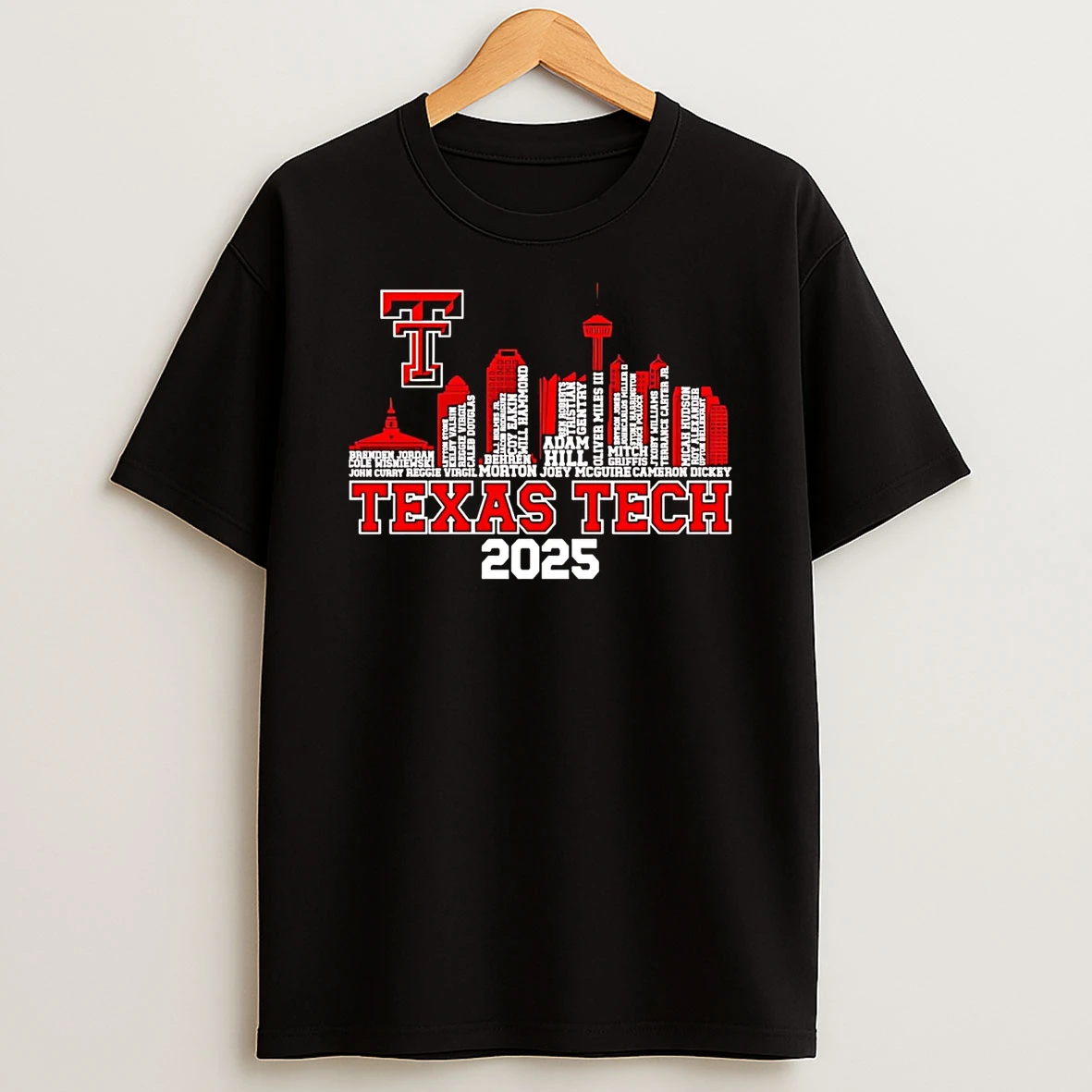 Texas Tech Red Raiders 2025 City Skyline Players Names T Shirt