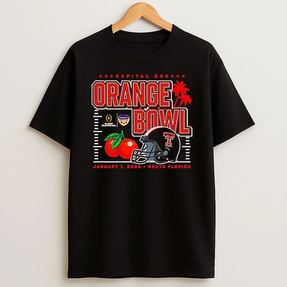 Texas Tech Red Raiders 2026 Cfp Capital One Orange Bowl Helmet T Shirt