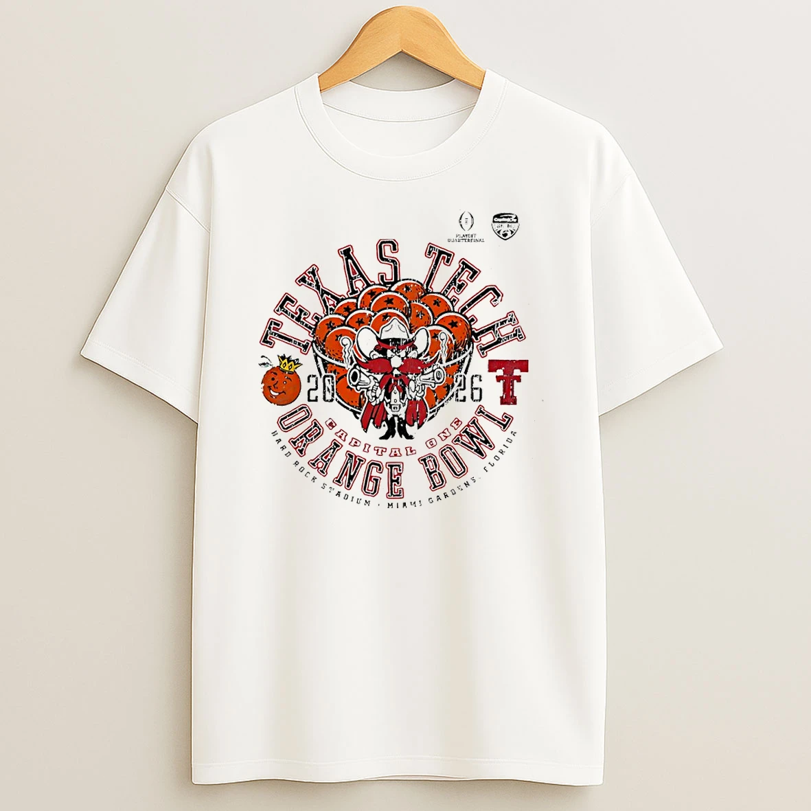 Texas Tech Red Raiders 2026 Cfp Capital One Orange Bowl Mascot Vintage Circle T Shirt