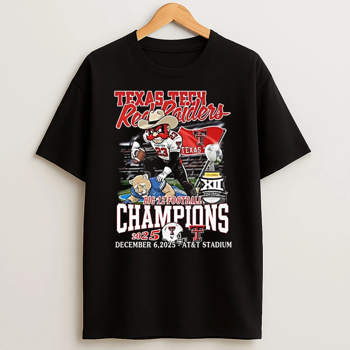 Texas Tech Red Raiders Beat Byu Cougars 2025 Big 12 Football Champions Mascot T Shirt