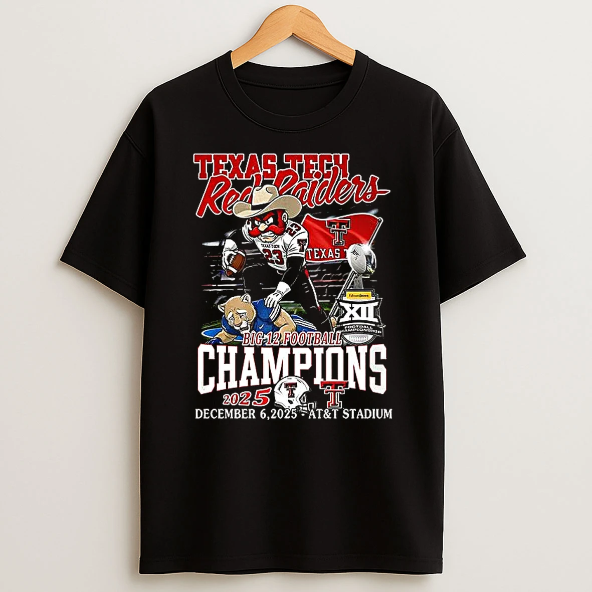 Texas Tech Red Raiders Big 12 Football Champions 2025 Mascot T Shirt