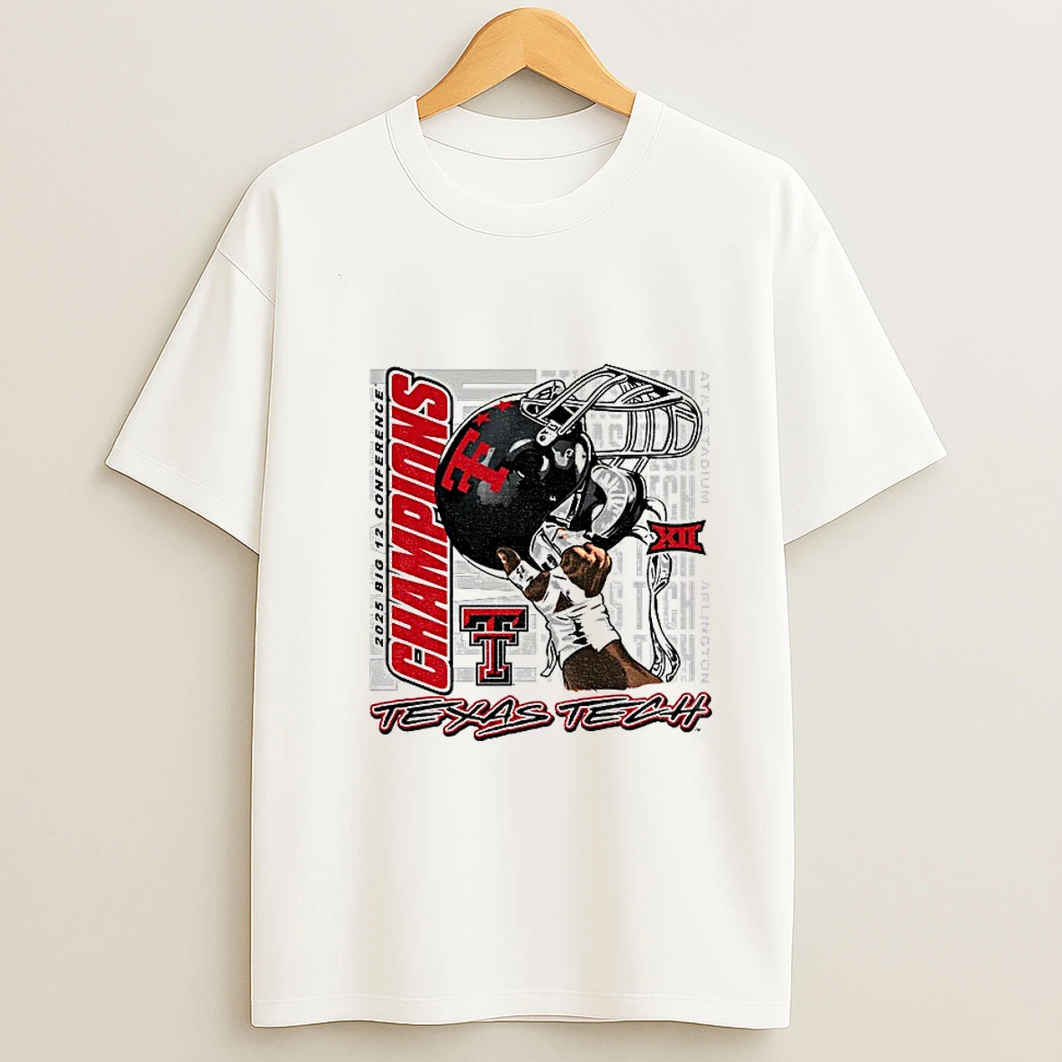 Texas Tech Red Raiders Football 2025 Big 12 Cfp Champions Raise Em Up T Shirt
