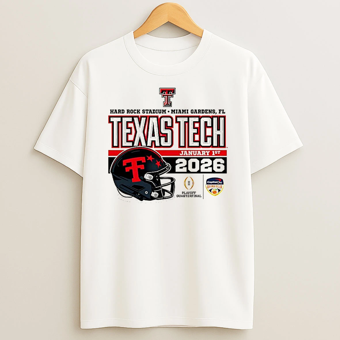 Texas Tech Red Raiders January 2026 Cfp Hard Rock Stadium Helmet T Shirt