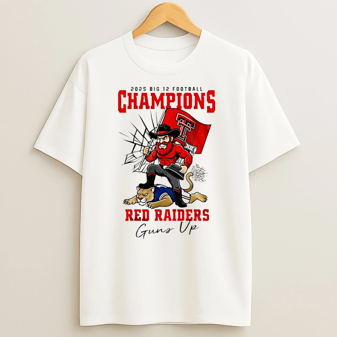 Texas Tech Red Raiders Ncaa 2025 Big 12 Football Champions Guns Up T Shirt