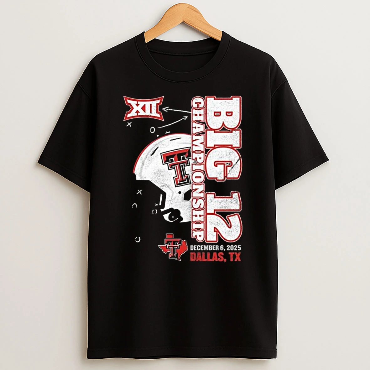 Texas Tech Red Raiders Red 2025 Big 12 Football Championship Vertical Helmet Dec 6 2025 T Shirt