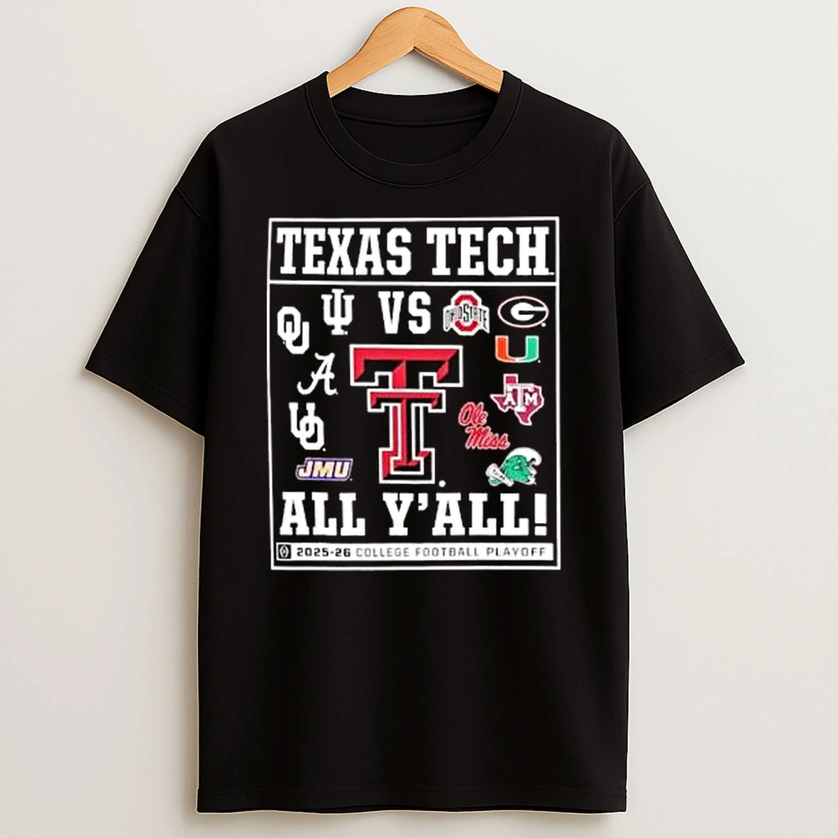 Texas Tech Red Raiders Vs All Yall 2025 2026 Cfp Framed 12 Team T Shirt