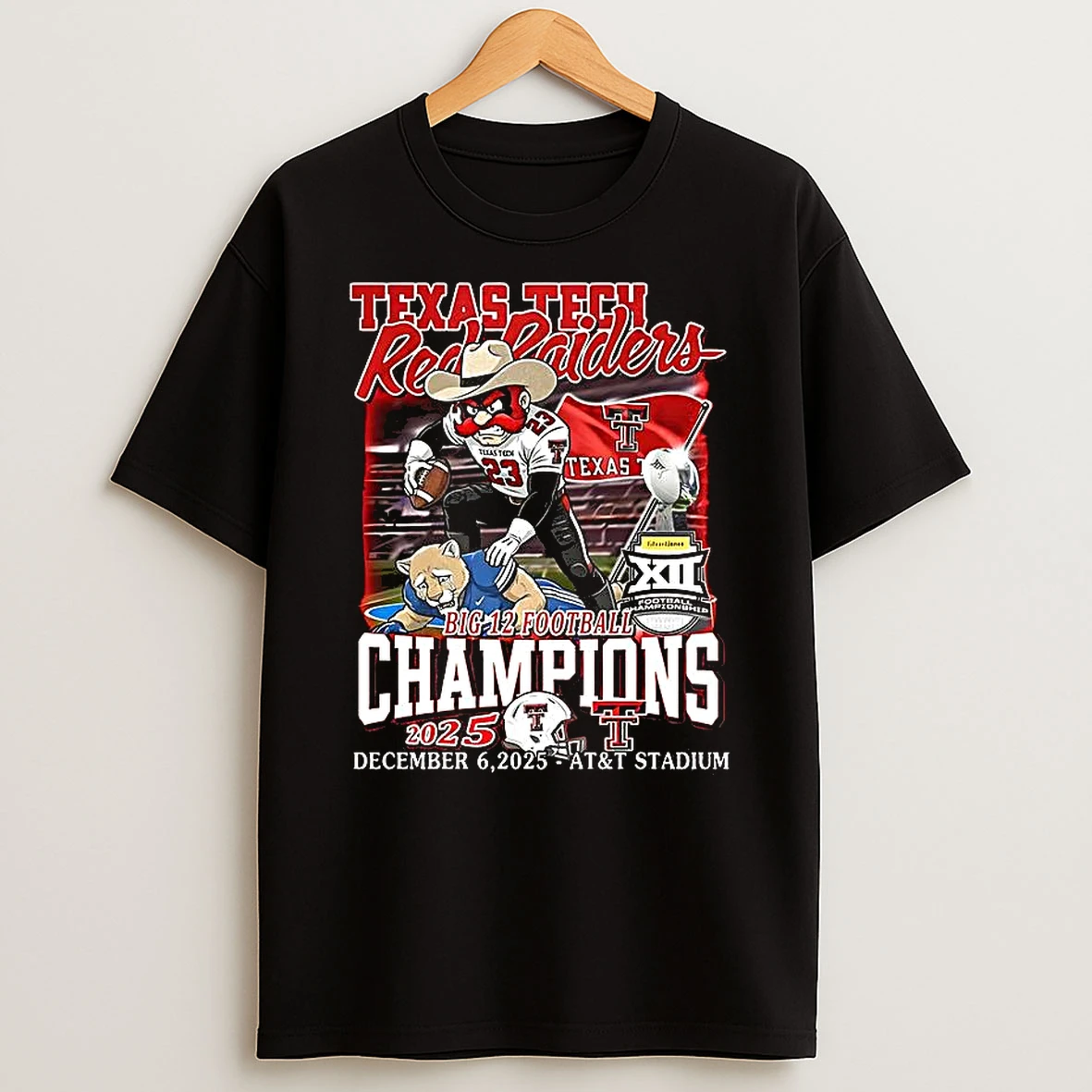 Texas Tech Red Raiders Beat Byu Cougars Big 12 Conference Champions 2025 Mascot T Shirt