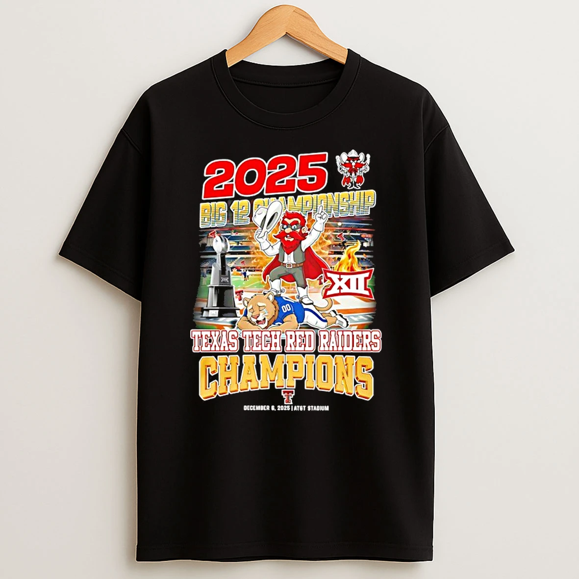 Texas Tech Red Raiders Football 2025 Big 12 Champions Mascot T Shirt