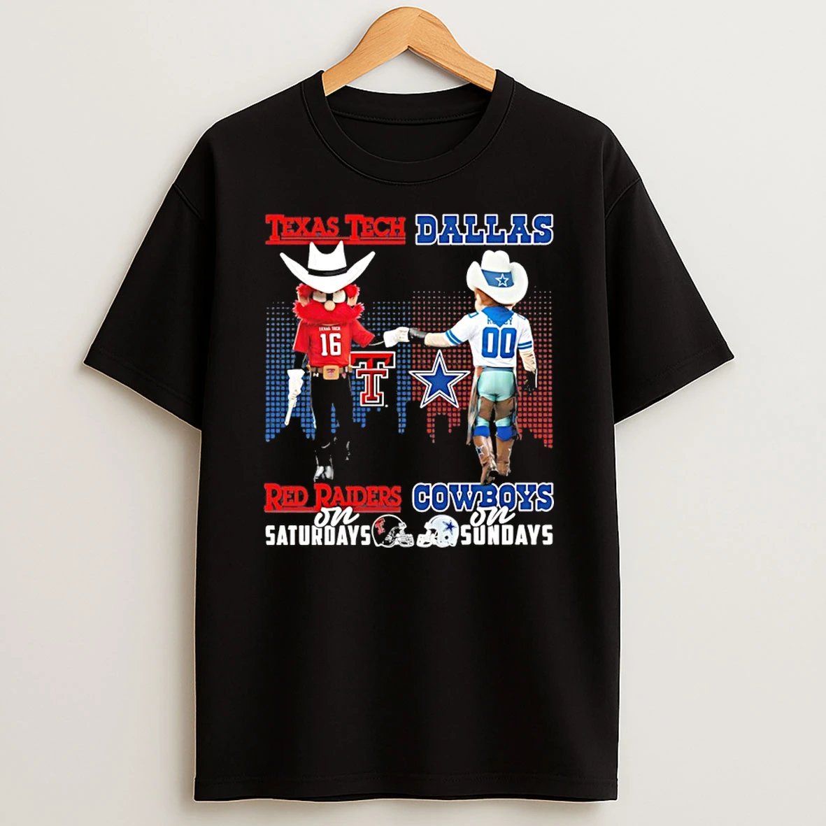 Texas Tech Red Raiders On Saturdays Vs Dallas Cowboys On Sundays Mascot Skyline T Shirt