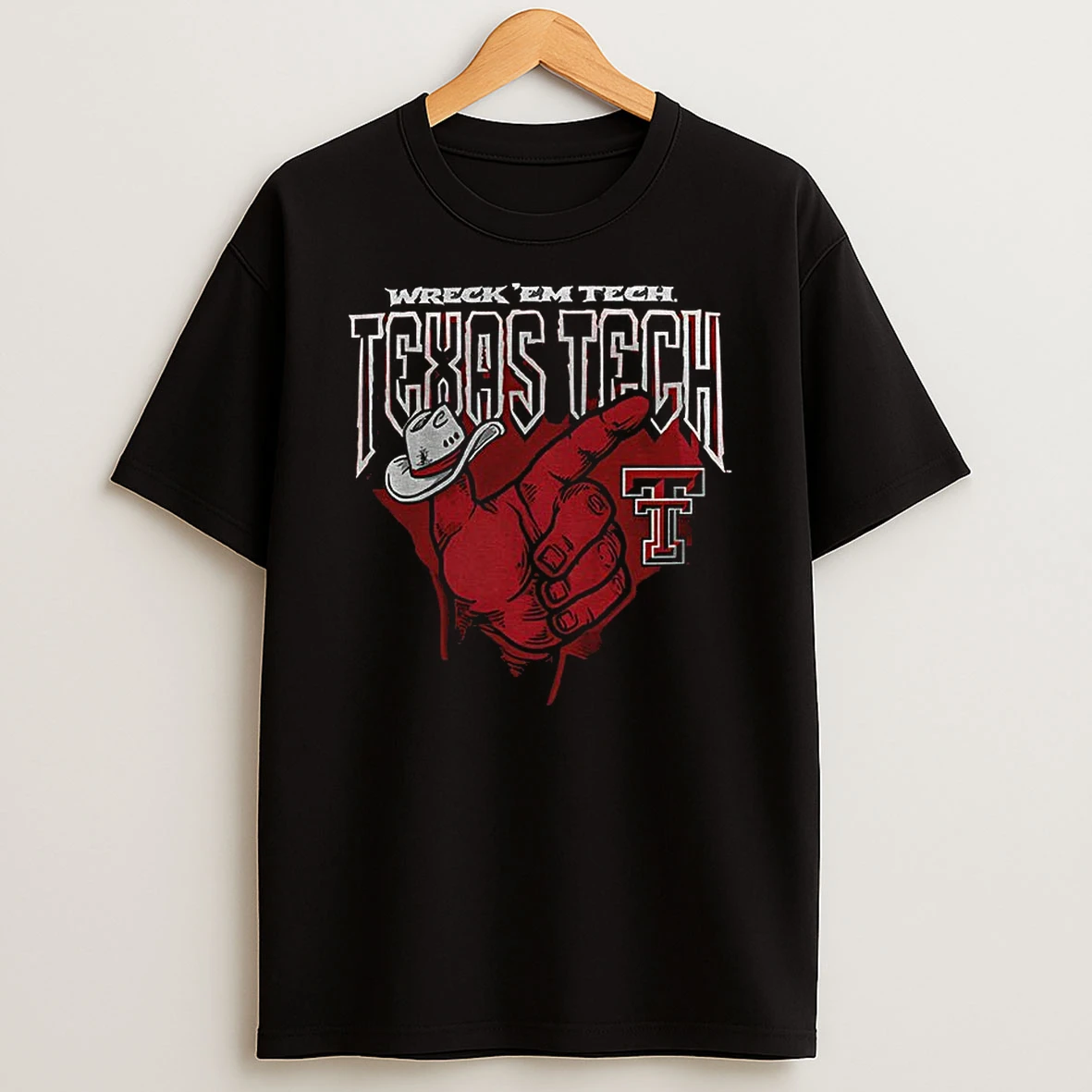 Texas Tech Red Raiders Red Cowboy Hand Sign Wreck Em Tech Texas Tech T Shirt