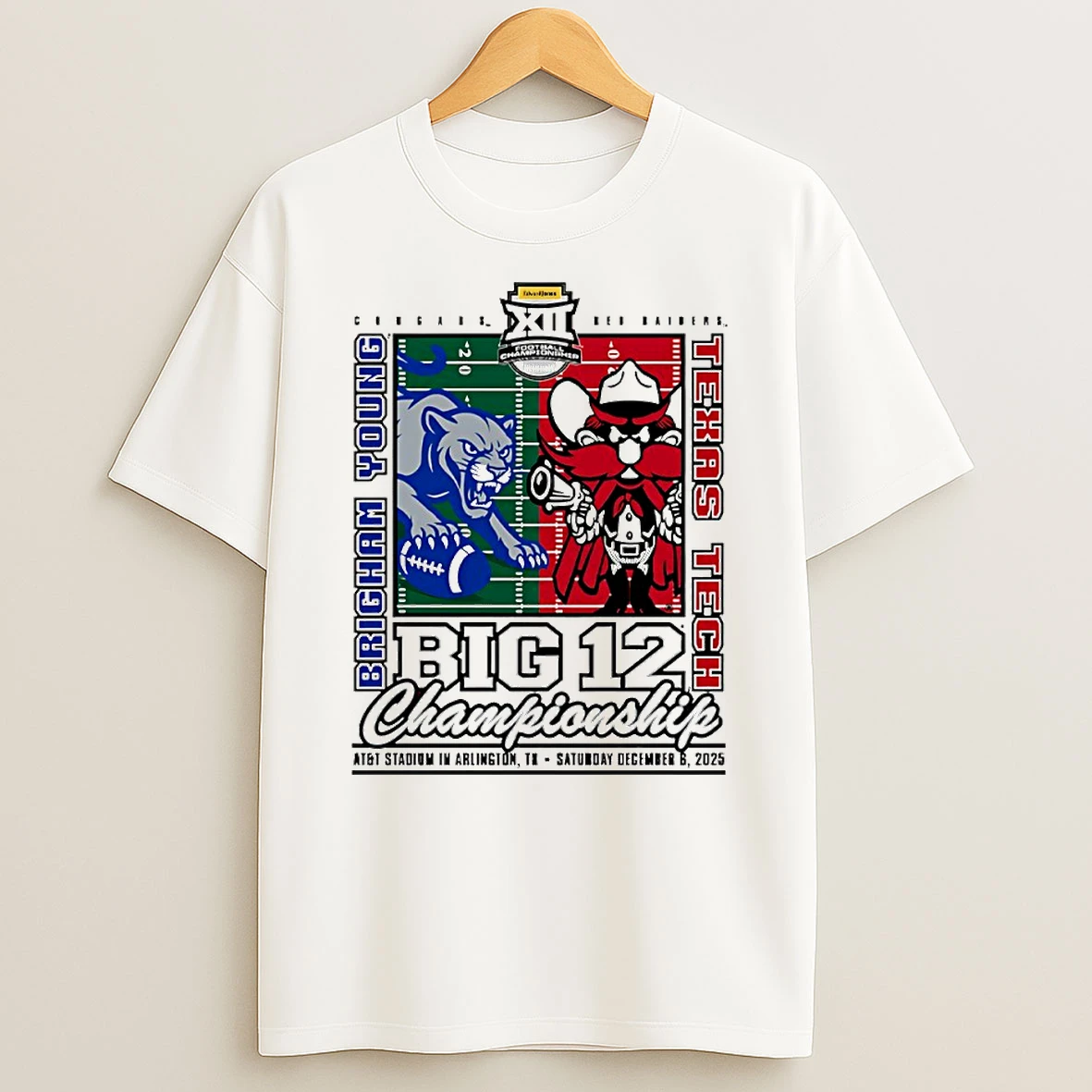 Texas Tech Red Raiders Vs Byu Cougars 2025 Big 12 Conference Championship Matchup Mascot Circle T Shirt
