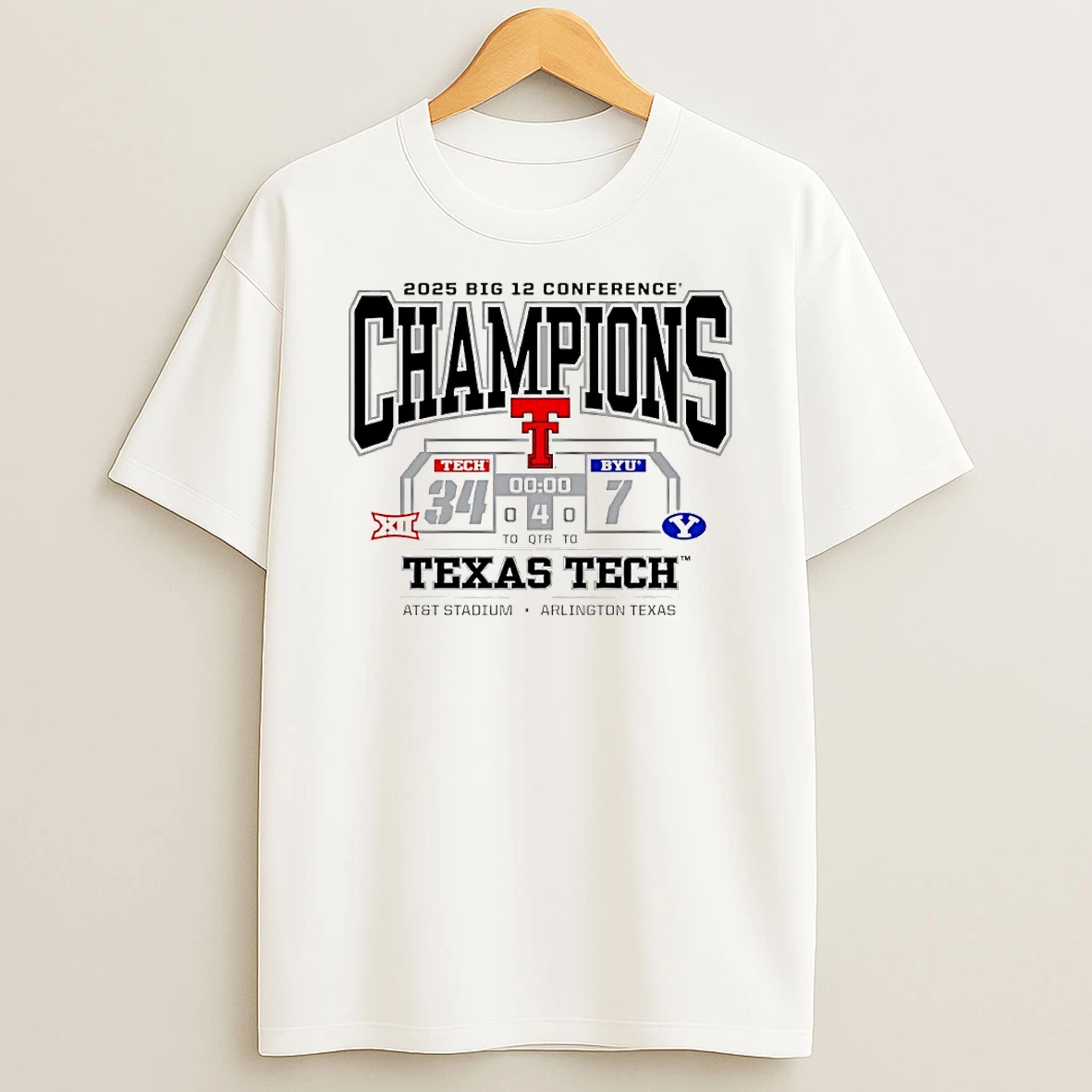 Texas Tech Red Raiders Vs Byu Cougars 2025 Big 12 Conference Champions Score Circle T Shirt
