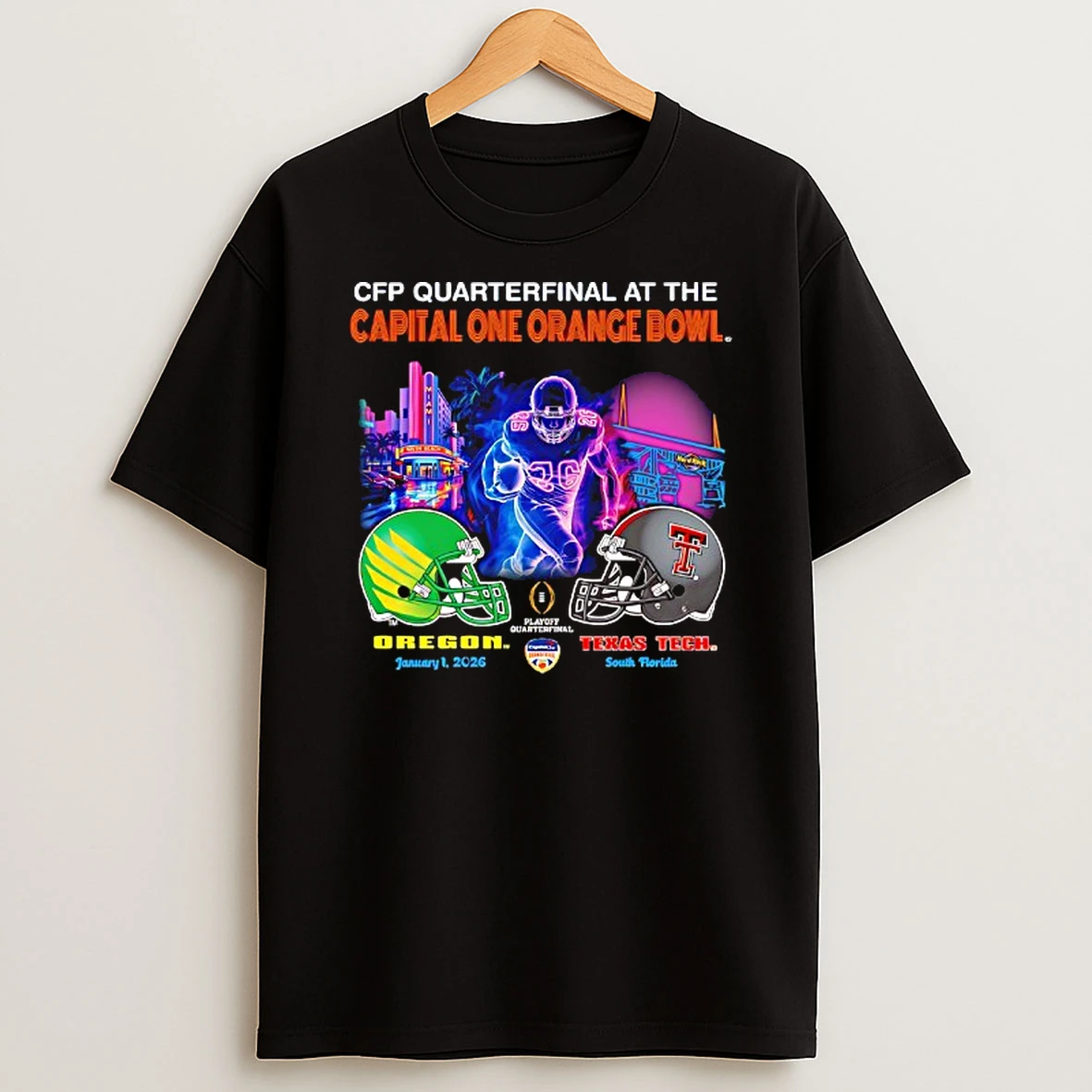 Texas Tech Red Raiders Vs Oregon Ducks 2026 Cfp Quarterfinal At The Capital One Orange Bowl Neon T Shirt