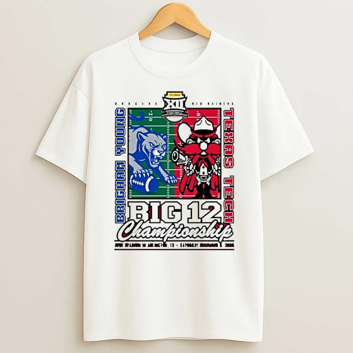 Texas Tech Vs Byu Cougars 2025 Big 12 Football Championship Mascot Matchup T Shirt