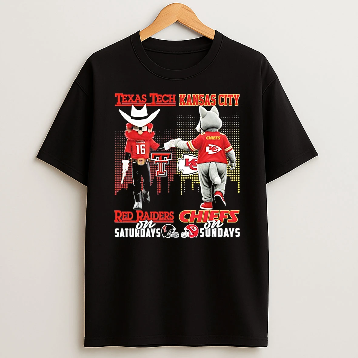 Texas Tech On Saturdays And Kansas City Chiefs On Sundays Mascot Skyline T Shirt