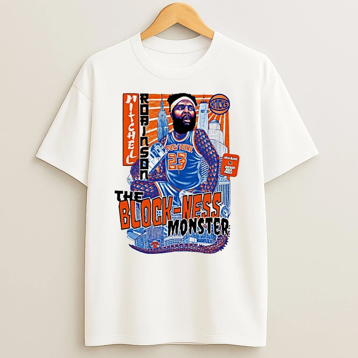 The Block Ness Monster New York Knicks Mitchell Robinson Circle T Shirt