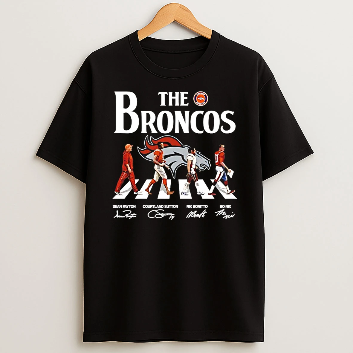 The Denver Broncos Player Walking Autographed T Shirt