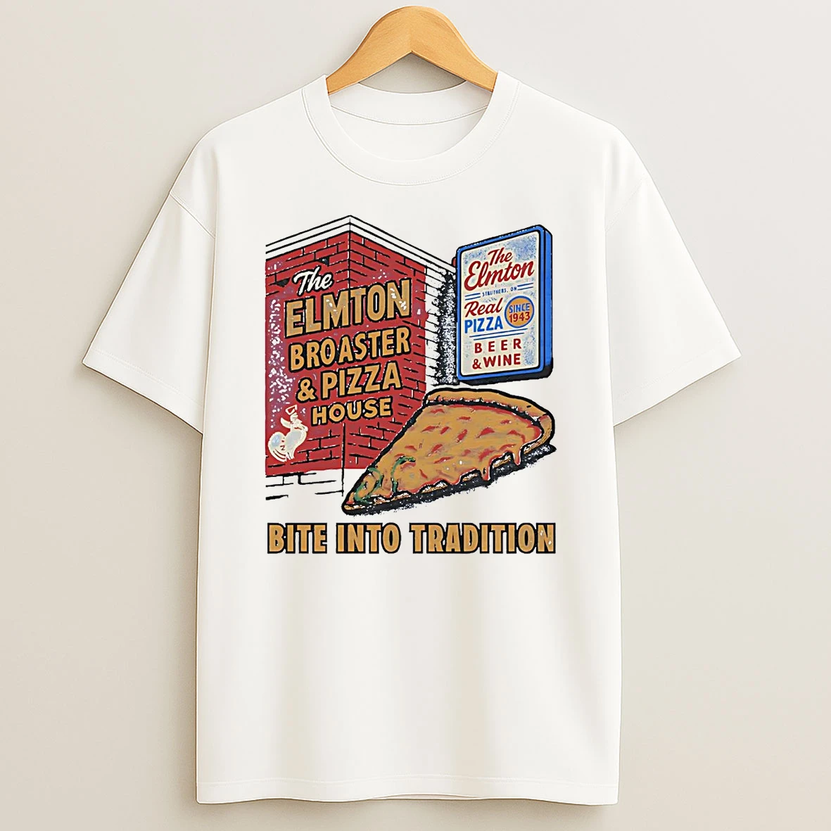 The Elmton Broasted And Pizza House Bite Into Tradition T Shirt