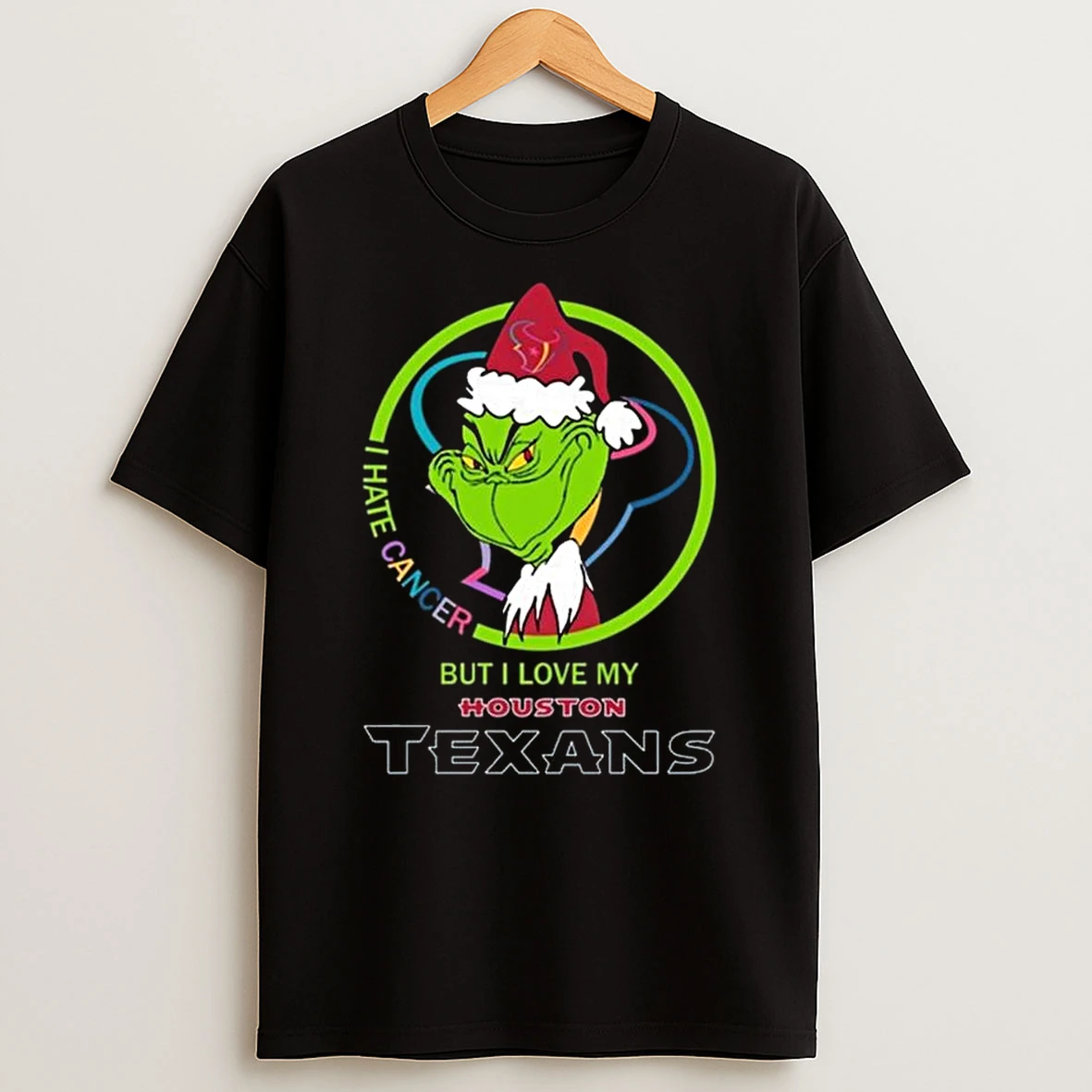The Grinch I Hate Cancer But I Love My Houston Texans Merry Christmas T Shirt