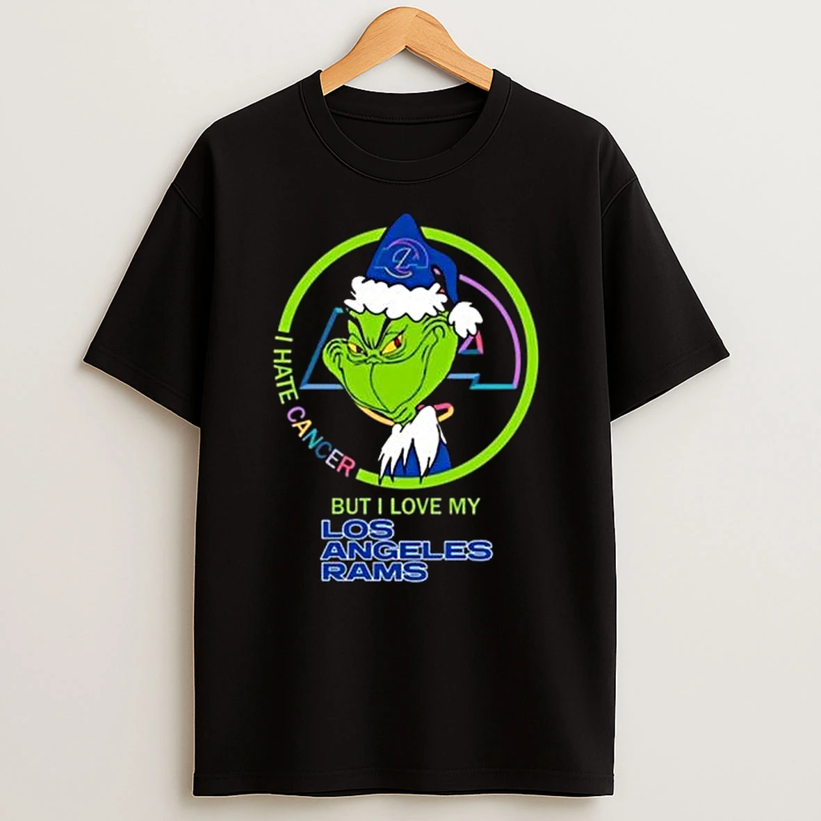 The Grinch I Hate Cancer But I Love My Los Angeles Rams Nfl Merry Christmas T Shirt