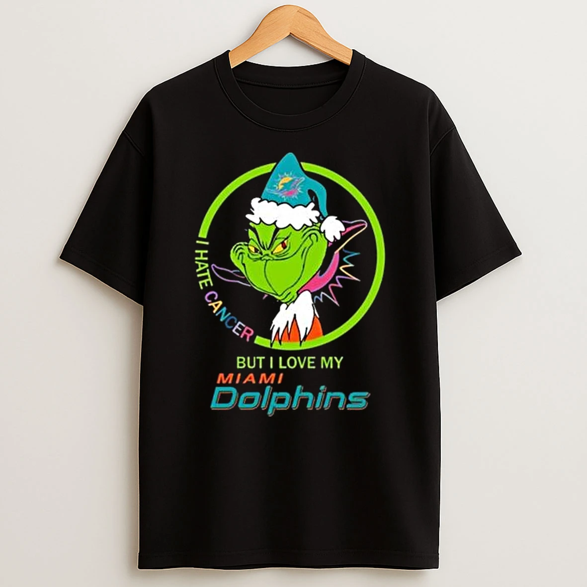 The Grinch I Hate Cancer But I Love My Miami Dolphins Nfl Merry Christmas T Shirt