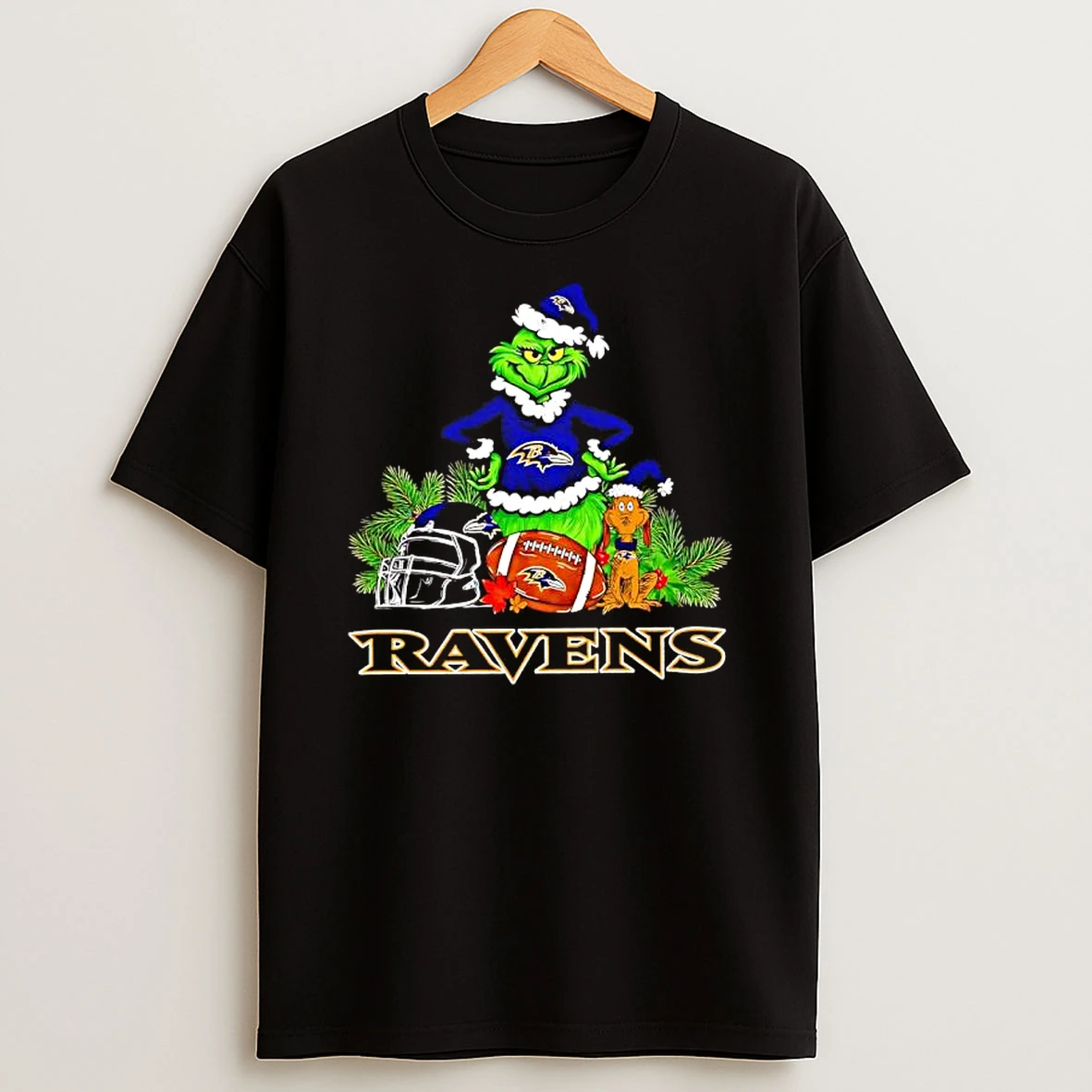 The Grinch And Max Baltimore Ravens Christmas Helmet Items T Shirt