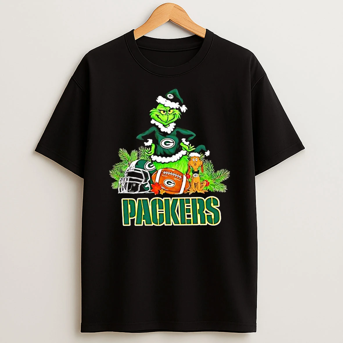 The Grinch And Max Green Bay Packers Christmas Helmet Items T Shirt