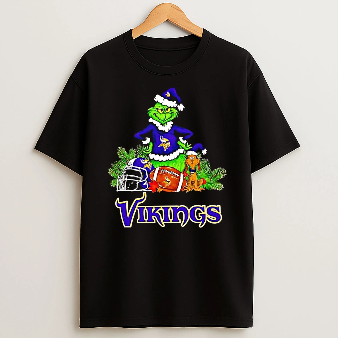 The Grinch And Max Minnesota Vikings Christmas Helmet Items T Shirt
