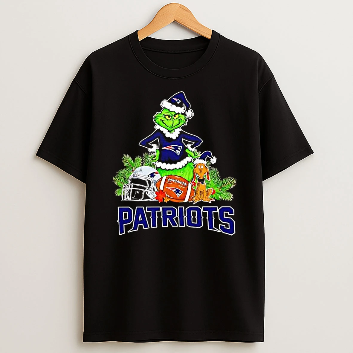 The Grinch And Max New England Patriots Christmas Helmet Items T Shirt