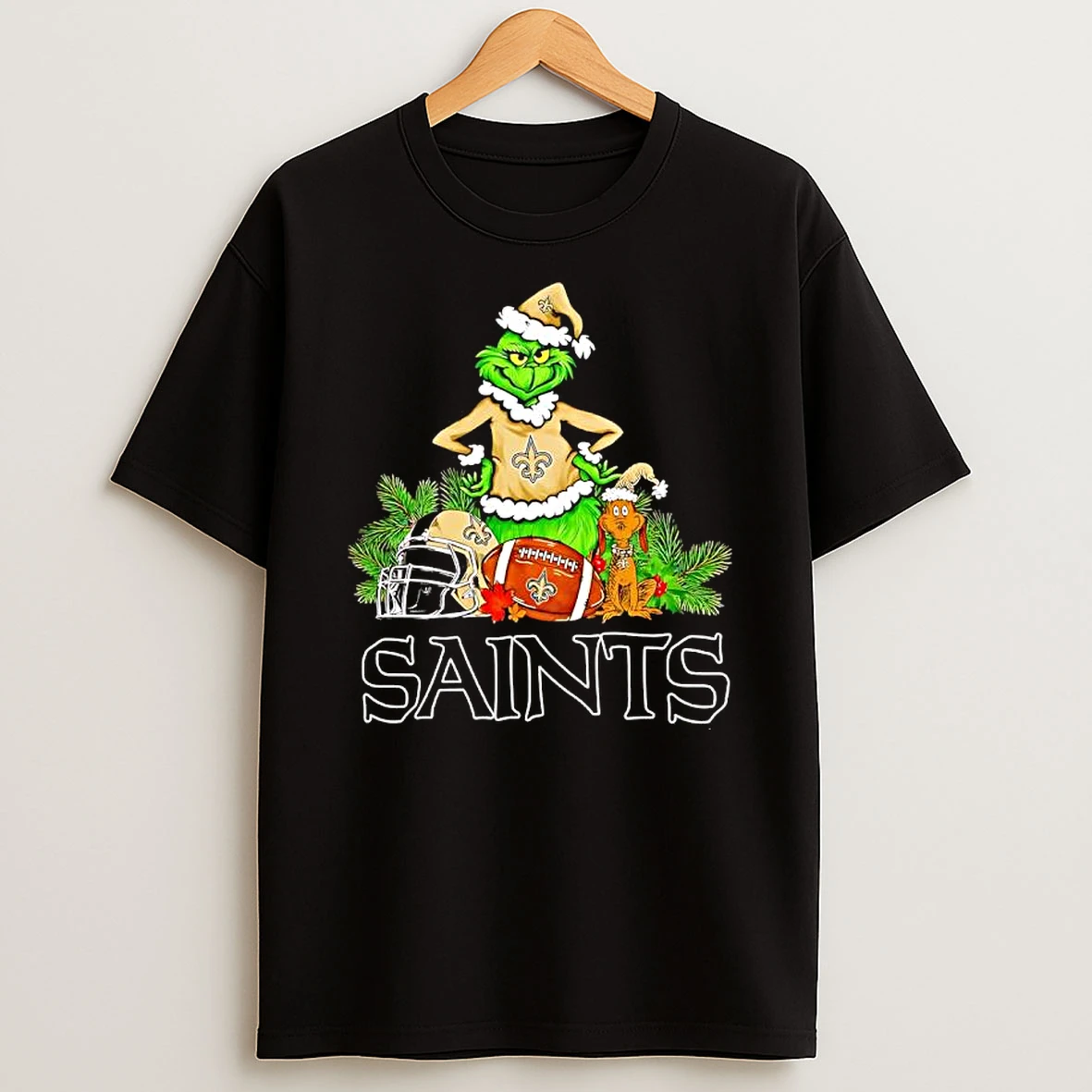 The Grinch And Max New Orleans Saints Christmas Helmet Items T Shirt