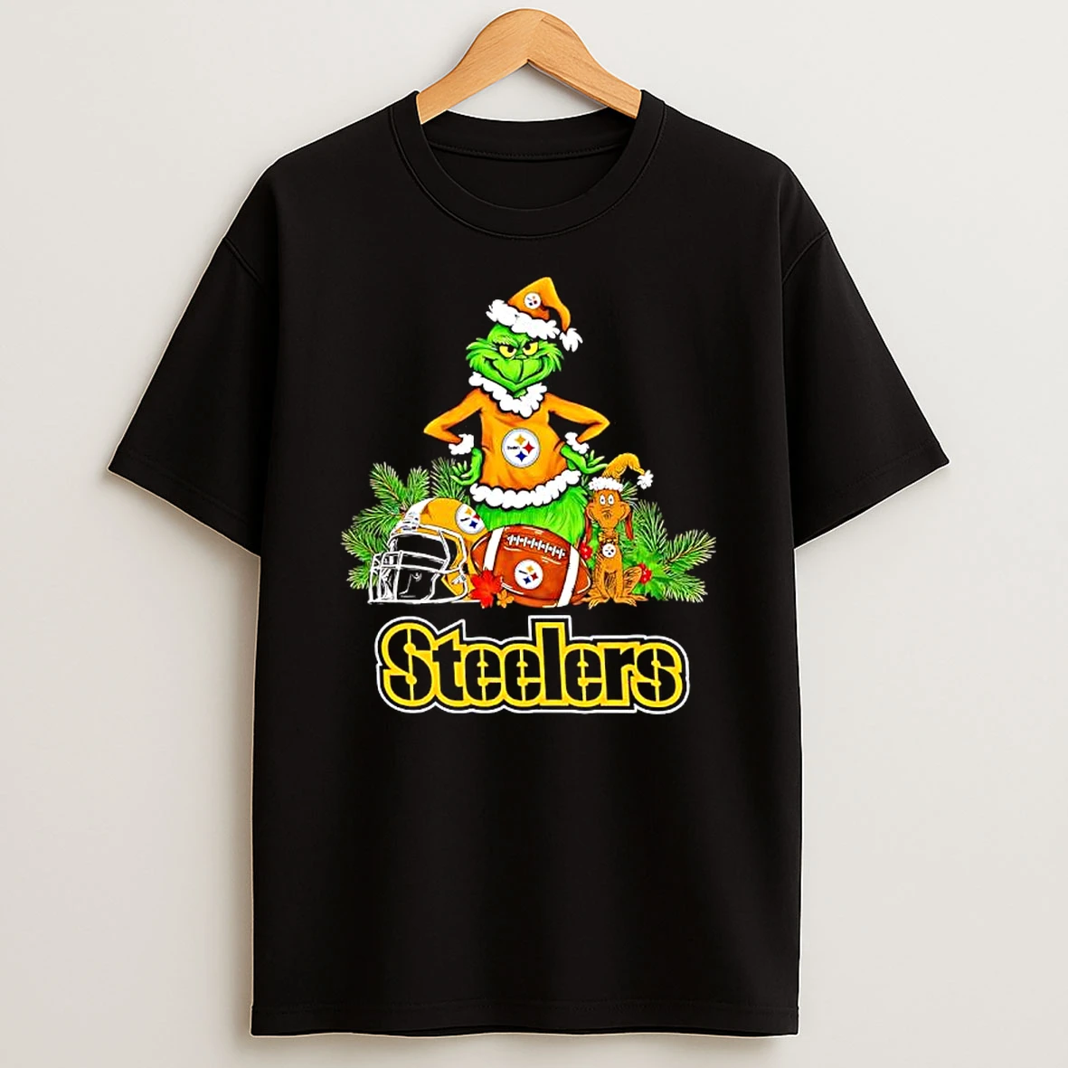 The Grinch And Max Pittsburgh Steelers Christmas Helmet Items T Shirt