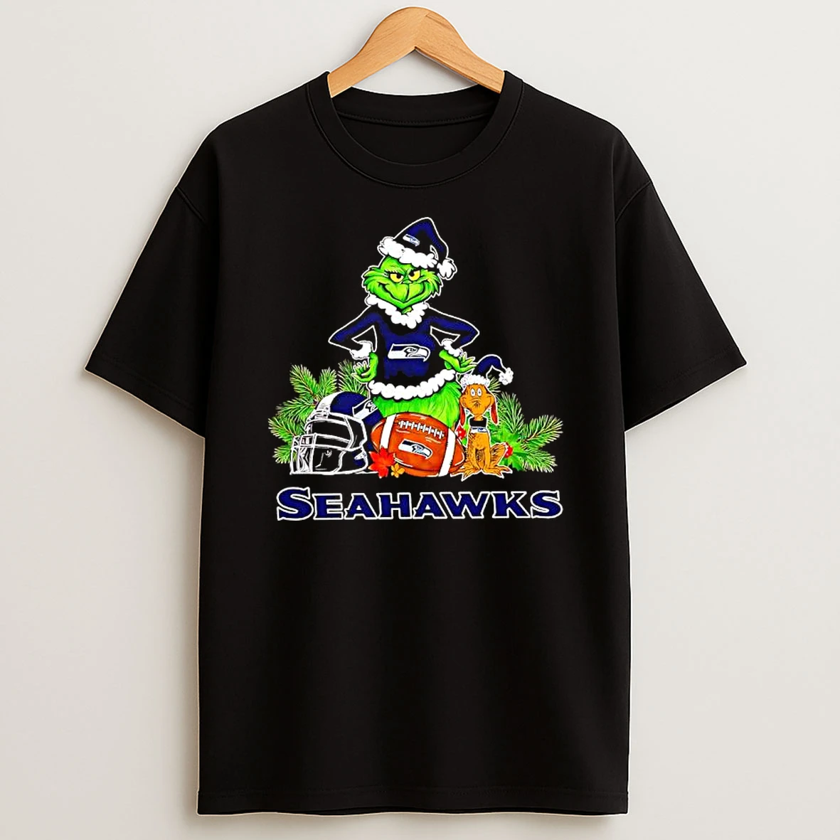 The Grinch And Max Seattle Seahawks Christmas Helmet Items T Shirt