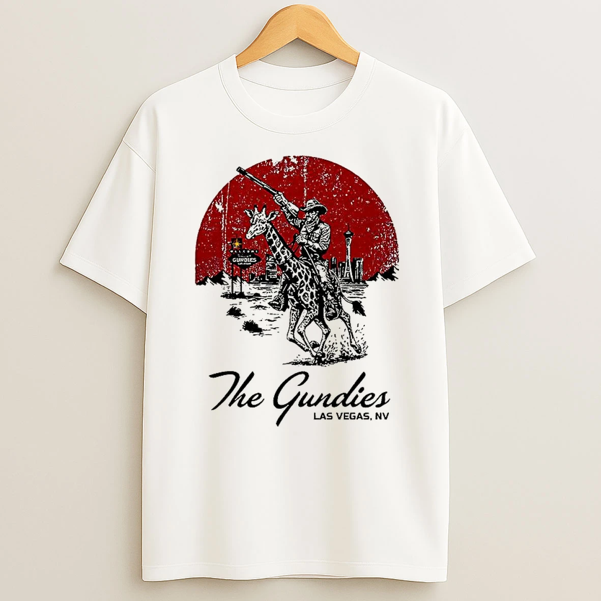 The Gundies Las Vegas Cowboy Riding A Giraffe T Shirt