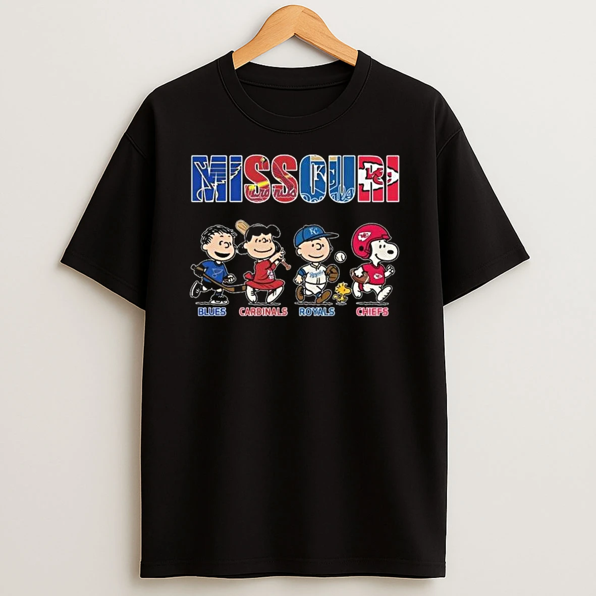 The Peanuts X Missouri City Sports Team Blues Cardinals Royals And Chiefs 2025 T Shirt