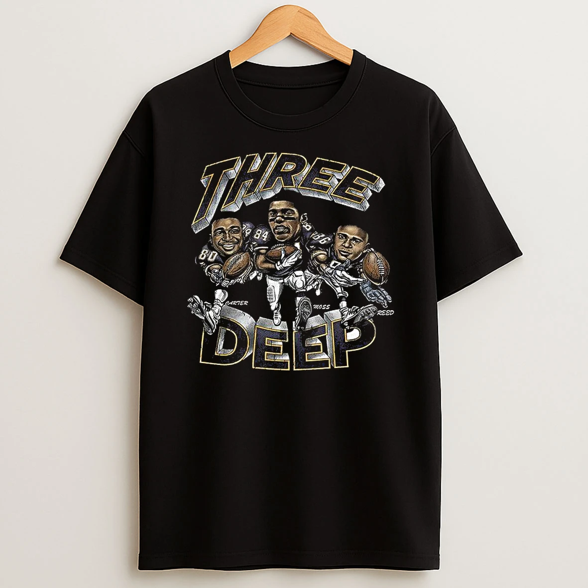 The Three Deep Jake Reed Randy Moss And Cris Carter Minnesota Vikings T Shirt