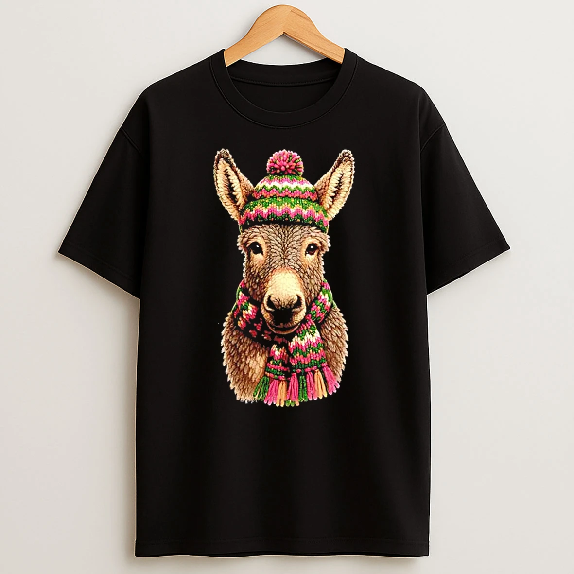 The Donkey Wearing Hat And Crocheted Wool Scarf T Shirt