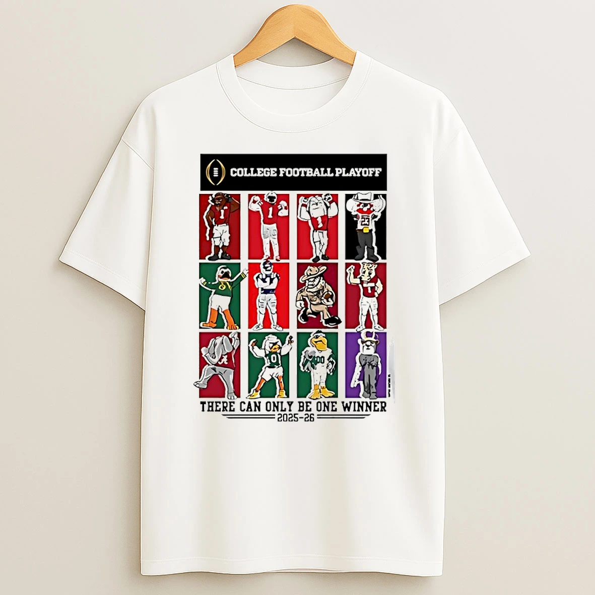 There Can Only Be One Winner 2025 College Football Playoff 12 Team Mascots Circle T Shirt