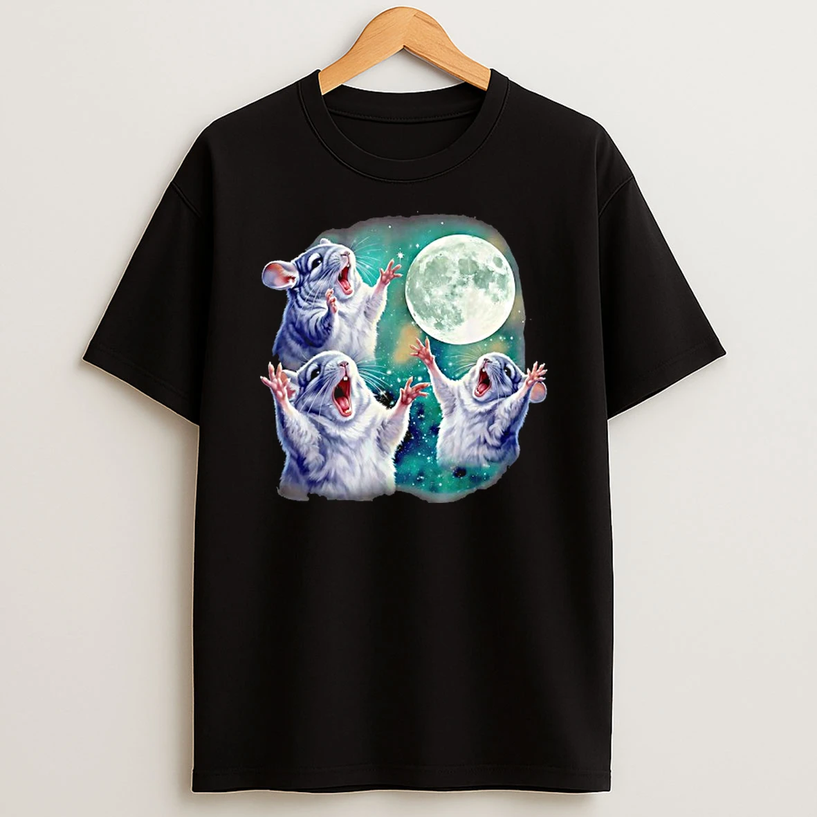 Three Chinchillas Howling At The Moon Cute Animal Meme T Shirt
