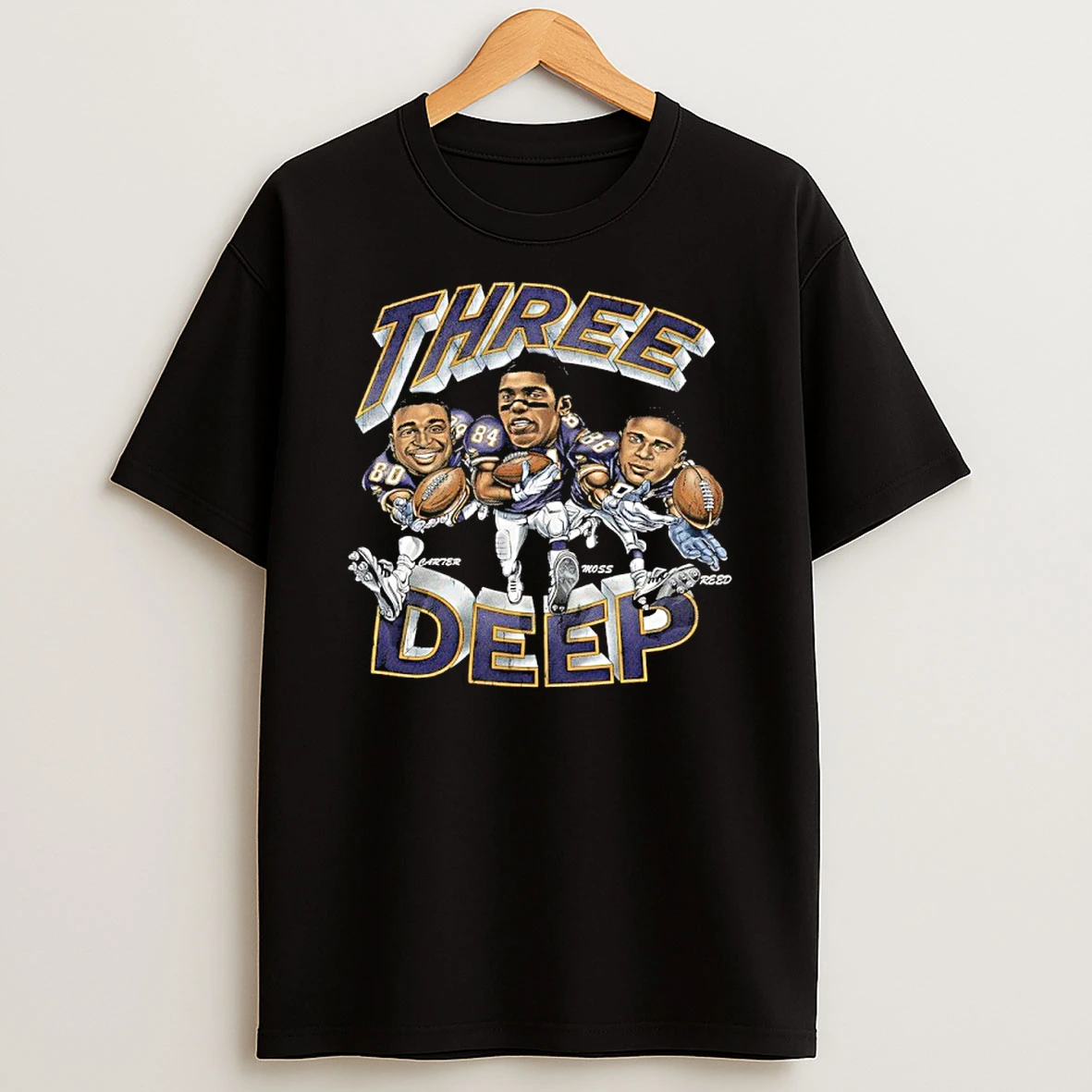 Three Deep Jake Reed Randy Moss Cris Carter T Shirt
