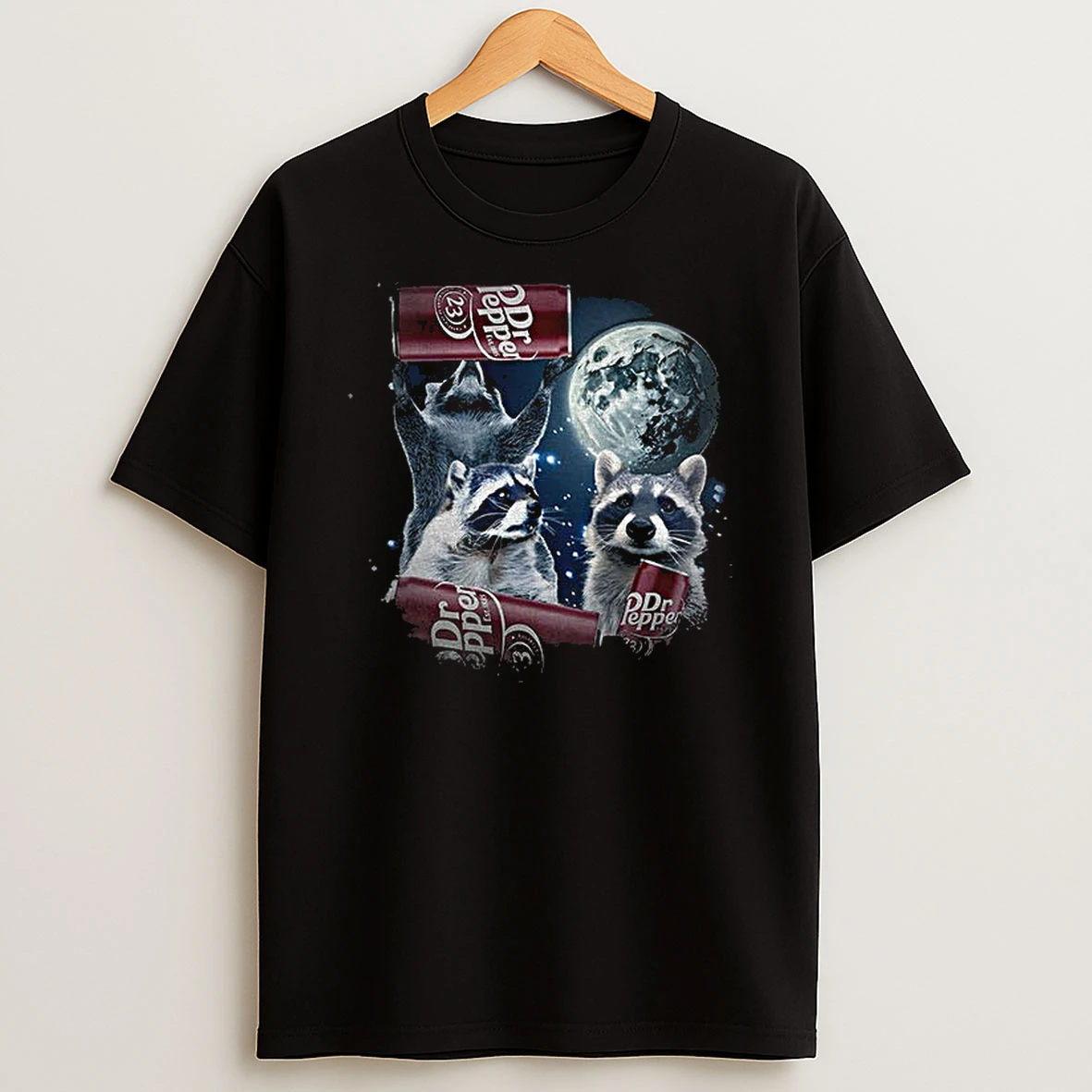 Three Raccoons Moon Graphic Dr Pepper Funny T Shirt