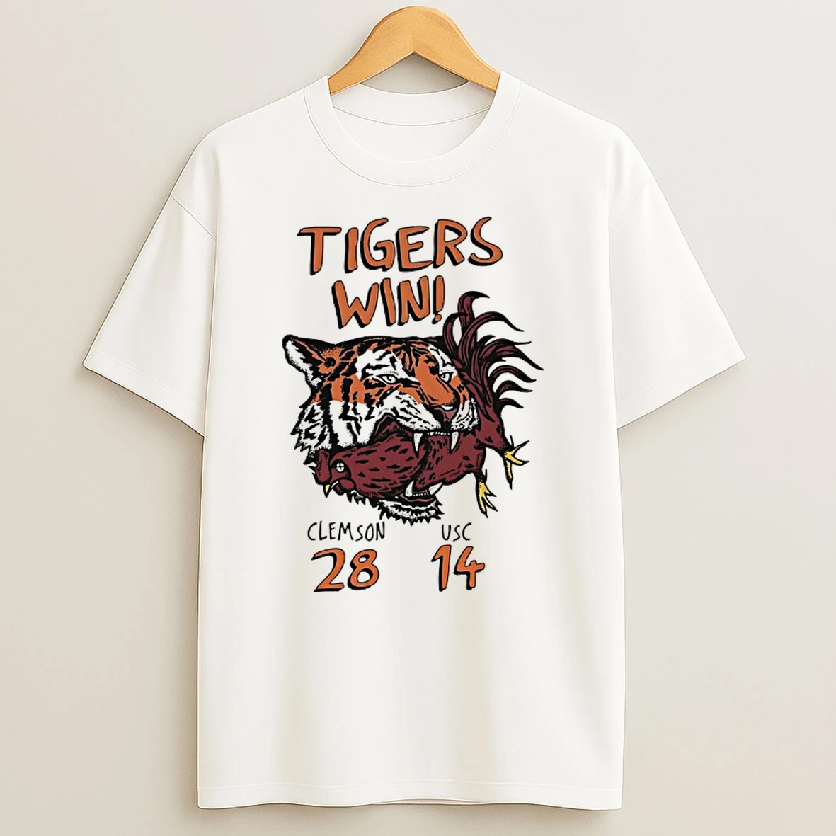 Tigers Win Clemson Beat Usc 28 14 2025 Football Mascot T Shirt