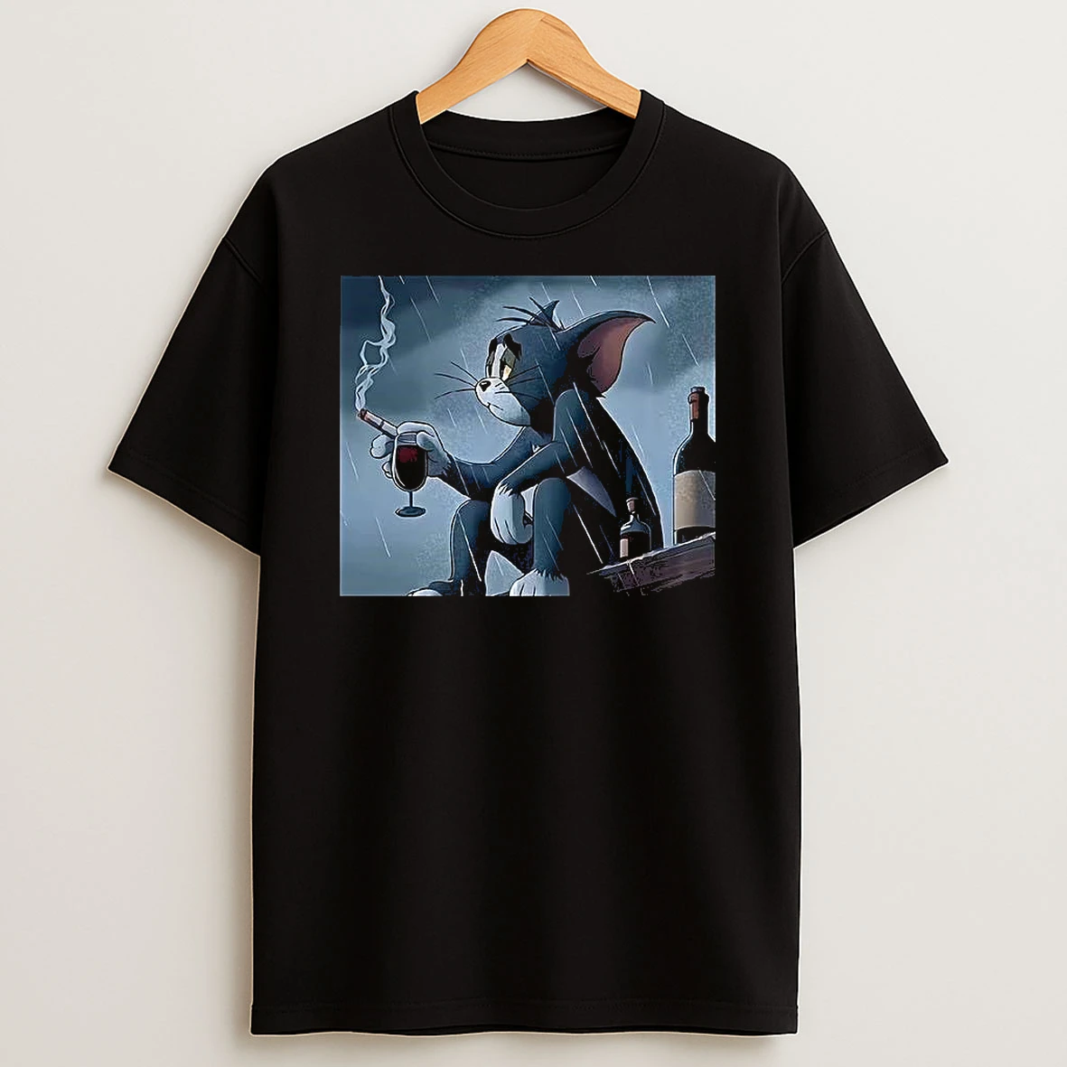 Tom Pensive And Sad Smoking In The Rain Cartoon T Shirt