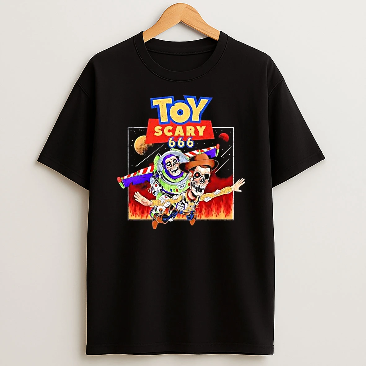 Toy Scary 666 Buzz Lightyear And Woody Graphic T Shirt