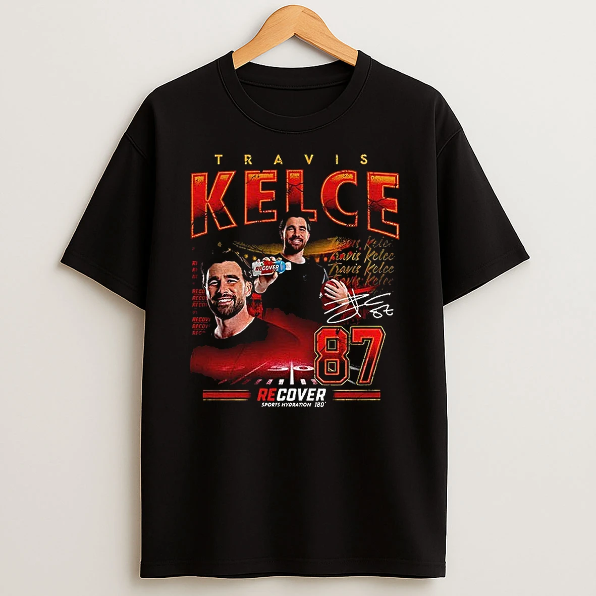 Travis Kelce 87 Kansas City Chiefs Football Recover Sports Hydration 180 Vintage T Shirt