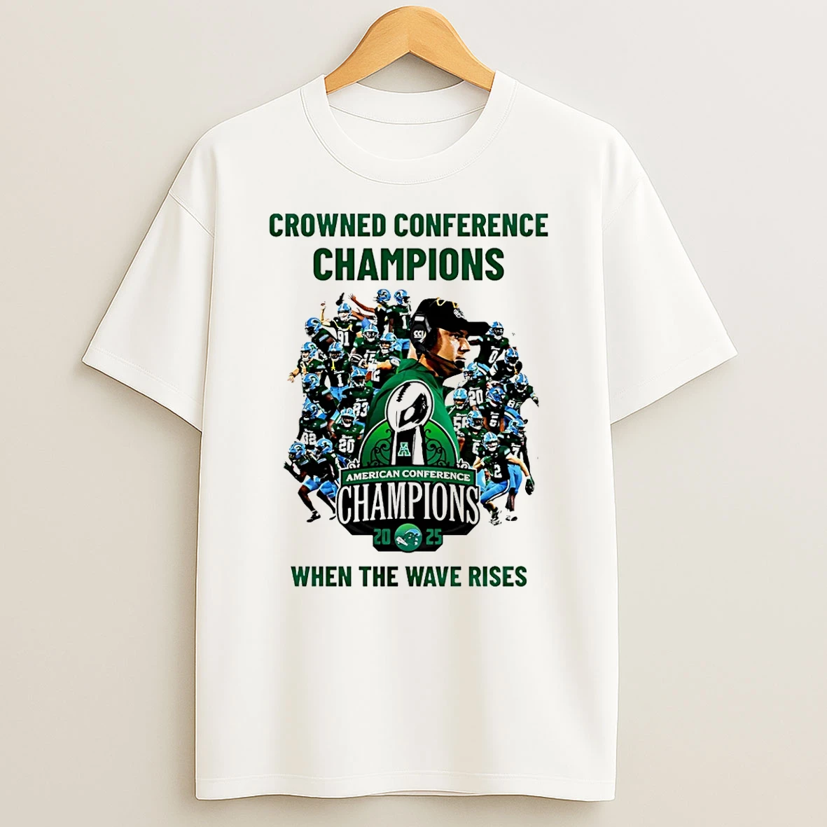 Tulane Green Wave 2025 American Athletic Conference Champions When The Wave Rises T Shirt