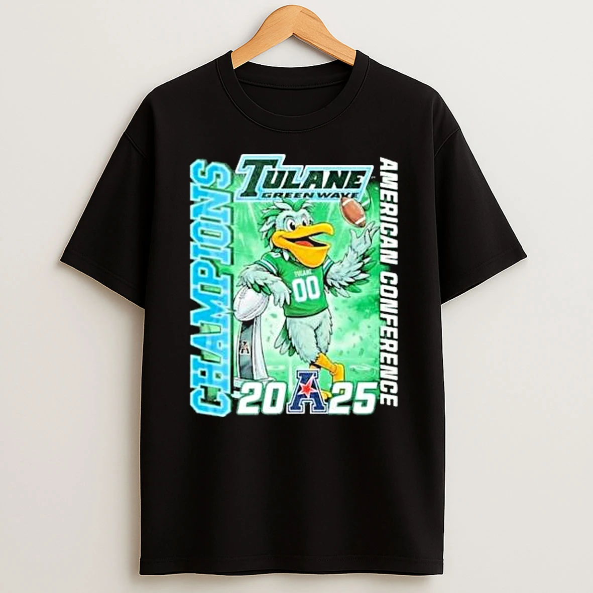 Tulane Green Wave 2025 American Conference Champion Mascot T Shirt