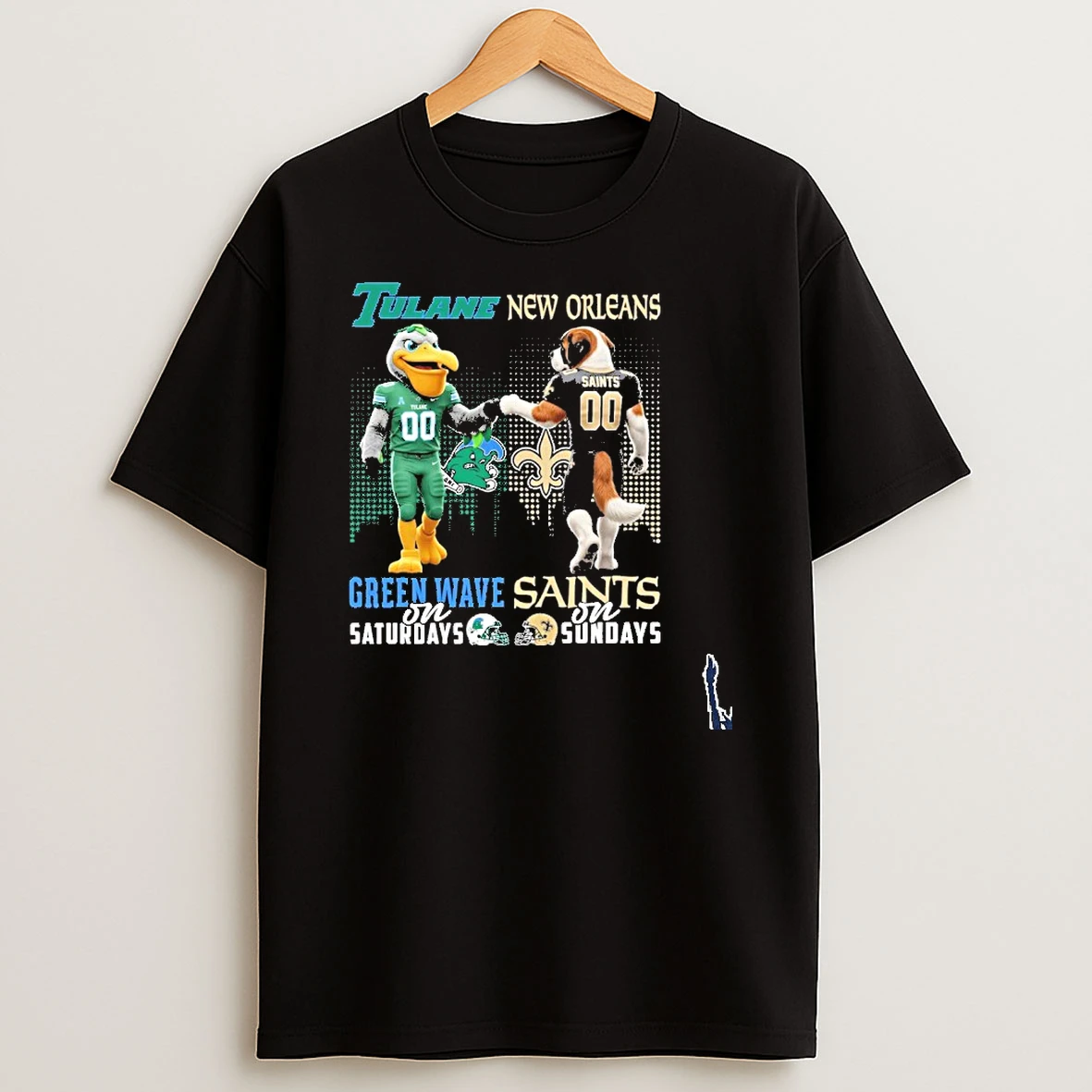 Tulane Green Wave And New Orleans Saints Mascot On Saturdays And On Sundays T Shirt