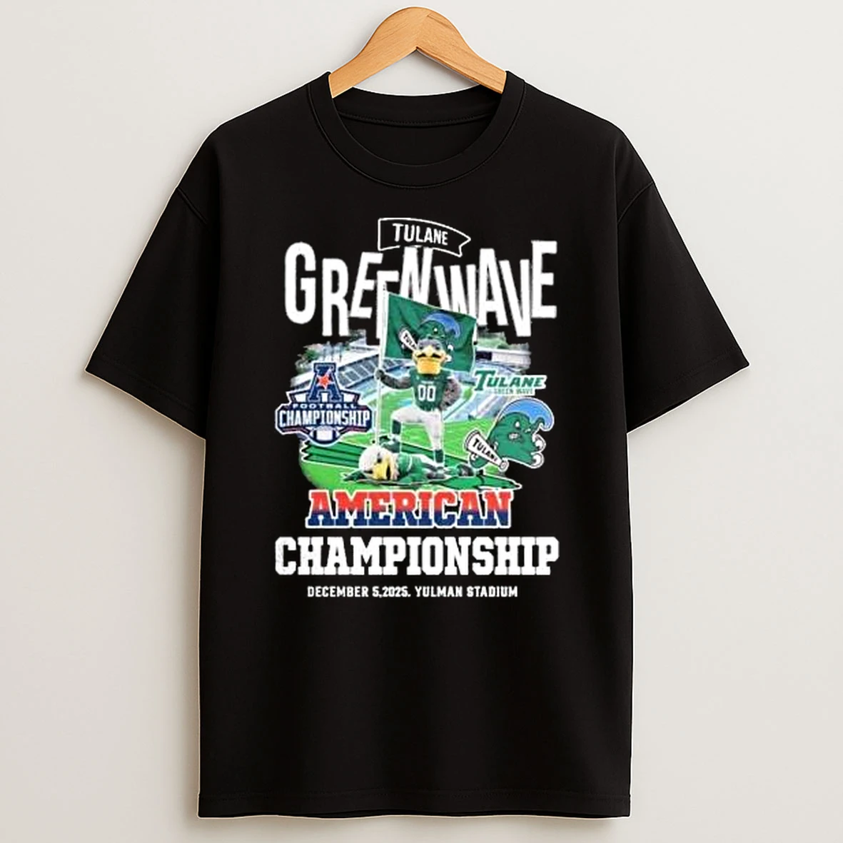 Tulane Green Wave Beat North Texas Mean Green American Championship 2025 Mascot T Shirt