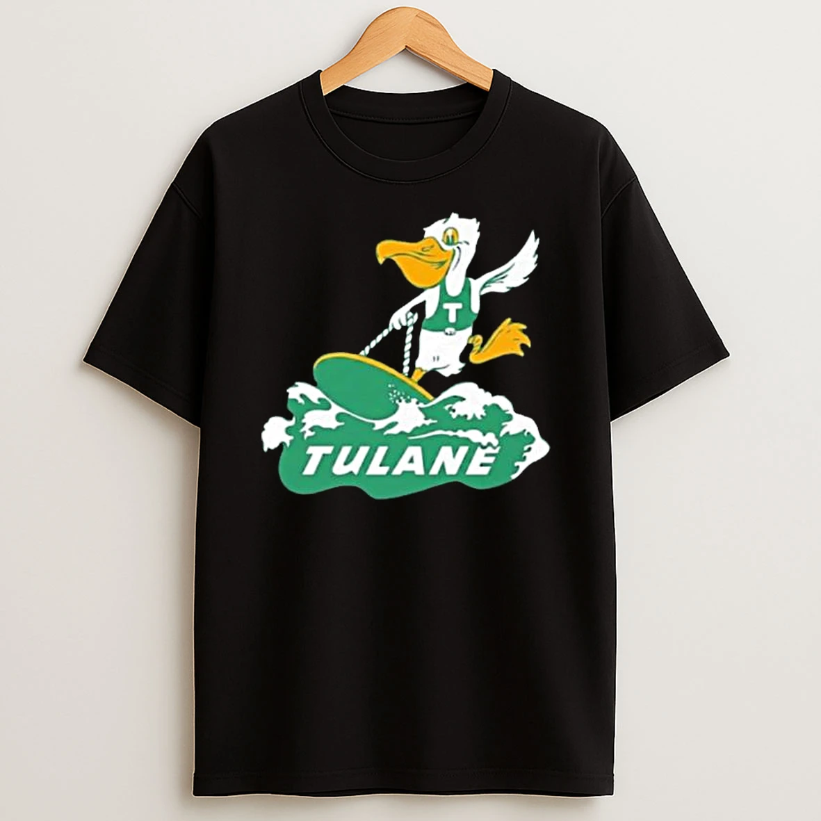 Tulane Green Wave Mascot Surfboard Logo T Shirt
